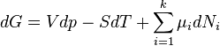  dG = Vdp-SdT+\sum_{i=1}^k \mu_i dN_i 