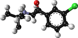 Ball-and-stick model of the (S) isomer of the bupropion molecule