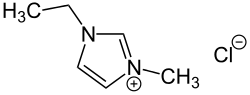 Skeletal formula of 1-ethyl-3-methylimidazolium chloride