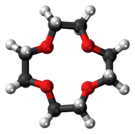 Ball-and-stick model of the 12-Crown-4 molecule