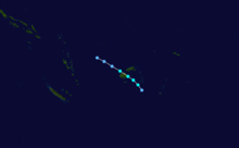 Tropical Cyclone 10F (22P) formed in the upper left and traveled generally towards the southeast before it dissipated.