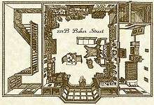 Overhead floor plan of Holmes's lodgings