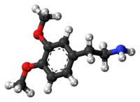 Ball-and-stick model of the 3,4-dimethoxyphenethylamine molecule