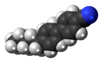 Space-filling model of the 4-cyano-4'-pentylbiphenyl molecule