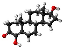 Ball-and-stick model of the 4-hydroxytestosterone molecule