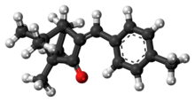 Ball-and-stick model of the 4-methylbenzylidene camphor molecule