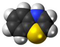 Space-filling model of the 4H-1,4-benzothiazine molecule