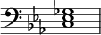 { \override Score.TimeSignature #'stencil = ##f \time 4/4 \key c \minor \clef bass << { <c ees ges>1 } >> }