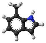 Ball-and-stick model of the 7-methylindole molecule