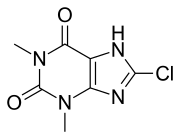 Skeletal formula of 8-chlorotheophylline