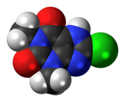 Space-filling model of the 8-chlorotheophylline molecule