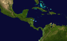 Track of a short-lived tropical depression over the southwestern Caribbean Sea