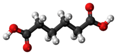 Ball-and-stick model of the adipic acid molecule