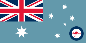 Australian Flag with pale blue background and small RAF icon in bottom-right.