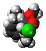 Space-filling model of the alachlor molecule