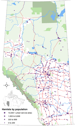 Locations of Alberta's hamlets