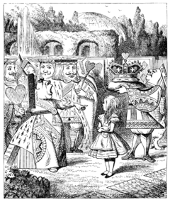 Tenniel illustration of The King and Queen of Hearts (grand procession)