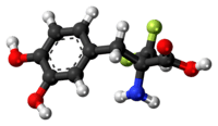 Ball-and-stick model of α-difluoromethyl-DOPA