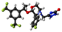 Ball-and-stick model of the aprepitant molecule