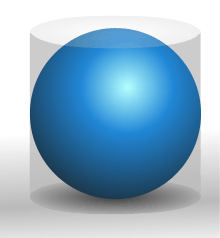 A blue sphere inside a cylinder of the same height and radius