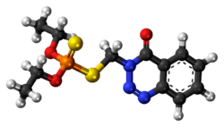 Ball-and-stick model of the azinphos-ethyl molecule