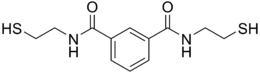 Central benzene ring, with two identical strings of CNCCCS attached to non-adjacent carbon atoms in the ring: the first "C" in each string is double-bonded to an O.