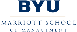 Logo with large blue "BYU" at top and "Marriott School of Management" beneath