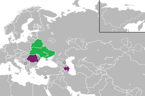 A coloured map of the countries of Europe and Asia