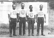 Original Balintawak club members from left to right: [José Villasin], Johnny Chiuten, Venancio Bacon, and Teofelo Velez.