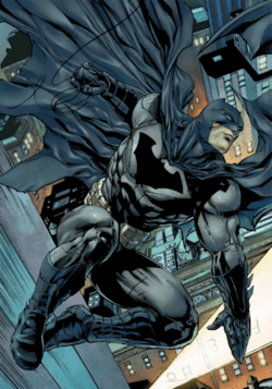 Batman descends upon Gotham City. Art by Tony Daniel.