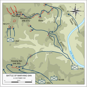 Map of the movements of 3 RAR during the battle as described in the text