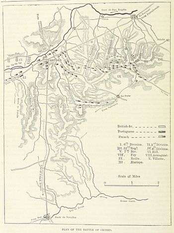 A map of the Battle of Orthez is printed in black on a light tan background.