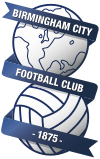 Badge of Birmingham City: a line-drawn globe above a football, with ribbon carrying the club name and date of foundation