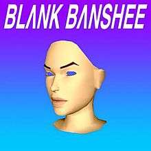 The album cover for Blank Banshee 0 features the head of the video game character Lara Croft from the video game Tomb Raider(1996) over an indigo blue gradient background with 'Blank Banshee' written above in white text.