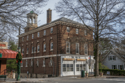 A two-story brick building