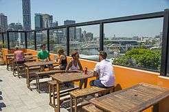 Brisbane City YHA's rooftop enjoys views over the Brisbane River.