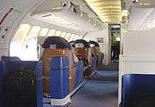 A forward-looking view in the stretched upper deck cabin of later 747s