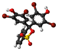 Ball-and-stick model of the bromophenol blue molecule in cyclic form