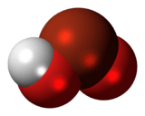 Space-filling model of the bromous acid molecule