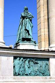 Béla's statue on Heroes' Square in Budapest