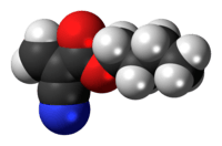 Space-filling model of the butyl cyanoacrylate molecule