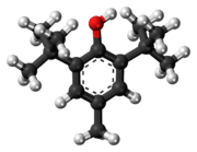 Ball-and-stick model of the butylated hydroxytoluene molecule