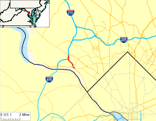 A map of southern Montgomery County, Maryland showing major roads.  Cabin John Parkway runs from the Clara Barton Parkway to I-495.