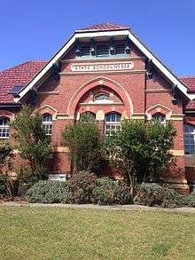 Entrance to red brick administration building, Camberwell Primary School, Victoria