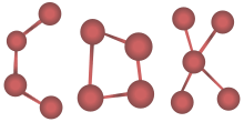 Burgundy-colored ball and stick pseudo-molecule diagram spelling the three letters C, D, and K.