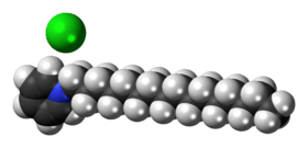 Space-filling models of the component ions of cetylpyridinium chloride