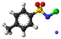 Ball-and-stick model of the component ions of chloramine-T