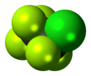 Space-filling model of the chloropentafluoroethane molecule