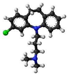 Ball-and-stick model of the clomipramine molecule