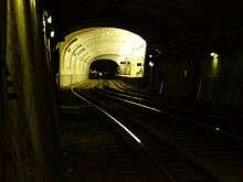 Subway station, seen from the tunnel